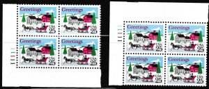 United States Christmas Stamps Scott 2400 1988 Sleigh & Village Blocks of Four