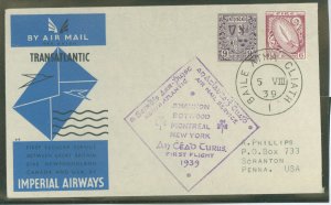 Ireland 73/74 1939 First Flight cover, Shannon to New York (back cancel) 8/5-8/6-39, cv is for used singles off cover