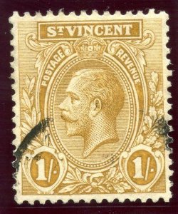 St Vincent 1914 KGV 1s bistre very fine used. SG 117. Sc 113.