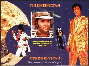 Turkmenistan; 1997: Sc. # NL: MNH Elvis Presley Souvenir Sheet