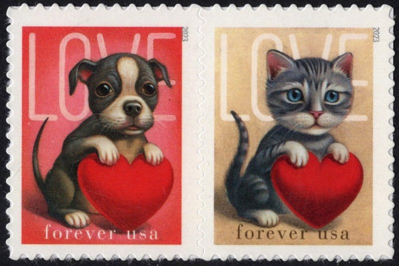 NEW ISSUE (Forever) Love: Kitten & Puppy Horizontal Pair (2023) SA