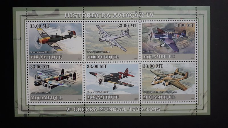 Airplanes - History of Aviation 4 - Mozambique 2009 - Complete SS + Bl ** MNH