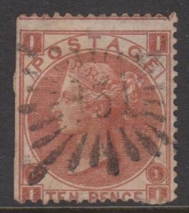 Great Britain 1867 QV 10d Red Brown Sideface Sc#53 Plate #1 Used