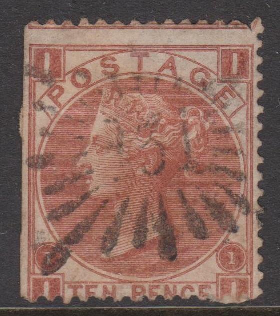 Great Britain 1867 QV 10d Red Brown Sideface Sc#53 Plate #1 Used