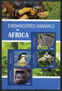 Tanzania Stamps 2015 MNH Endangered Animals Penguins Giraffes Gorillas 4v M/S