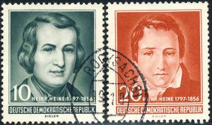 Germany DDR 1956 Sc 284-5 Poet Heinrich Heine Art Stamp U