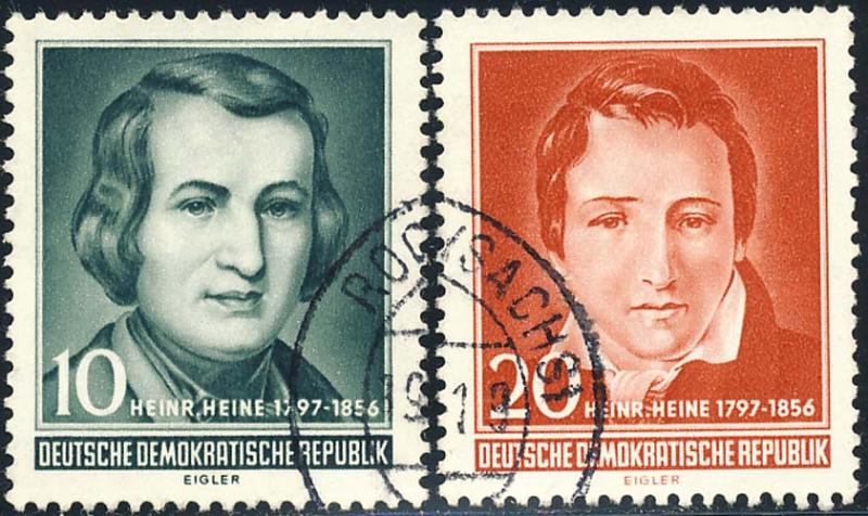 Germany DDR 1956 Sc 284-5 Poet Heinrich Heine Art Stamp U