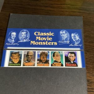 Scott#3168-72...Movie Monsters--Strip of 5 With Top Label-Separated-MNH-1997-US