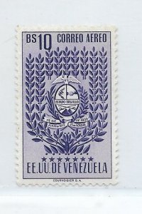 VENEZUELA 1952 TRUJILLO COAT OF ARMS VIOLET 10BS SCOTT C445 MICHEL 979 MLH