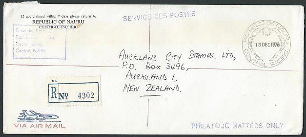 NAURU 1976 Registered Official cover airmail to NZ.........................43392