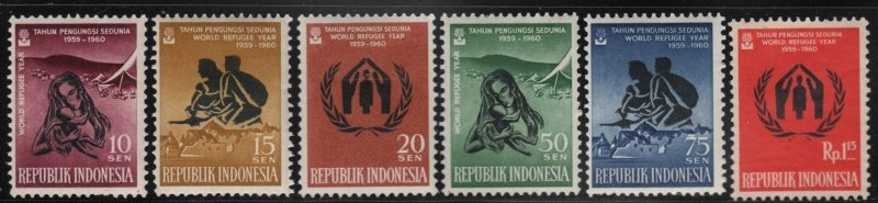 Indonesia  #488-93 ~ Cplt Set of 6 ~  World Refugee Year ~ Unused MXH (1960)