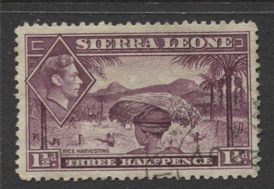 Sierra Leone - Scott 175A - KGVI - Definitive -1938 - Used - Single 1.1/2d Stamp