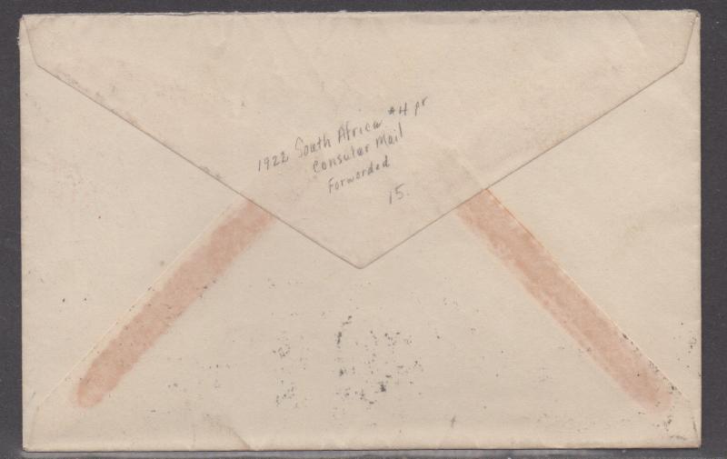 *South Africa Cover, SC# 4 (pair), To  New York USA, Forwarded, 11-14-1922