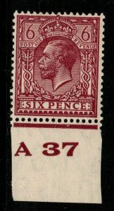 GB SG426a 1926 6d REDDISH PURPLE ORD PAPER CONTROL A37 MTD MINT