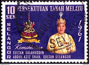 MALAYA SELANGOR 1961 10c Multicoloured, Coronation of the Sultan SG128 Used