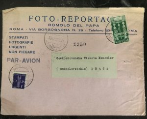 1938 Roma Italy Photo Co Commercial Front Cover To Prague Czechoslovakia