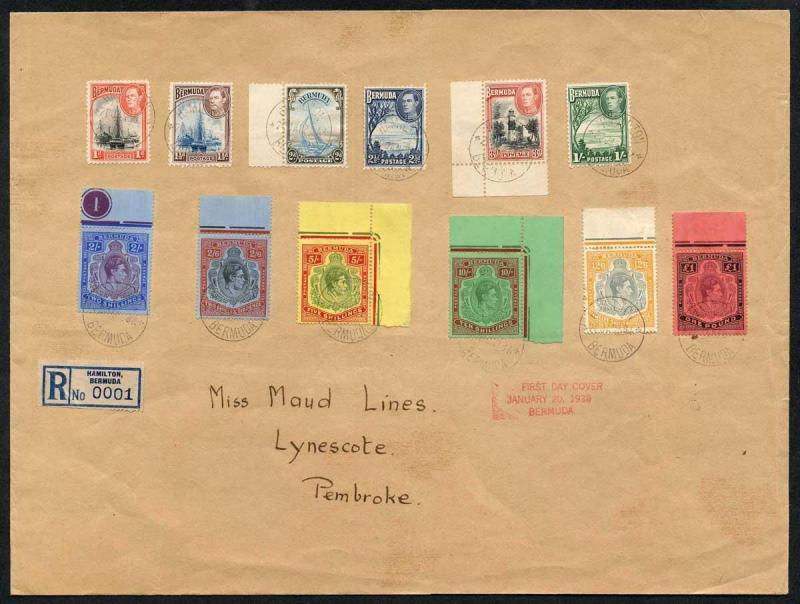 Bermuda 20 Jan 1938 KGVI 1d to One Pound FIRST DAY COVER Very RARE