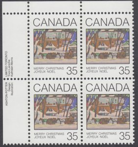 Canada - #872 Christmas Plate Block -MNH