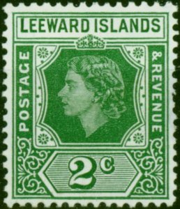 Leeward Islands 1954 2c Green SG128a 'Loop Flaw' Fine MM