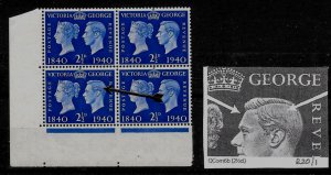 GB KGVI 1940 2½d CENTENARY, SG 483b, 'RETOUCH to FACE & HAIR' CONSTANT VARIETY.