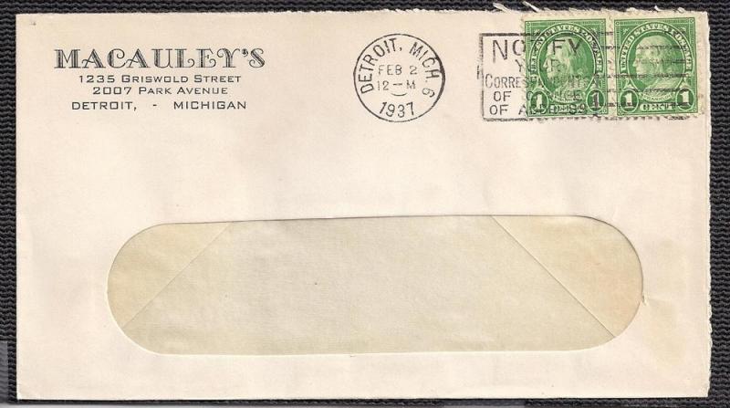 Macaulleys Detroit MI 1937 cover