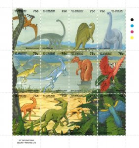 St. Vincent 1994 SC# 2049 Dinosaurs, Prehistoric - Sheet of 12 Stamps - MNH