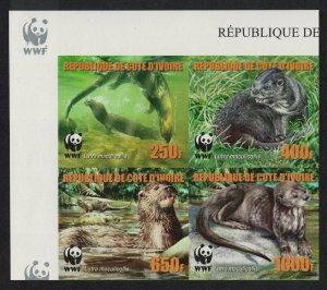 Ivory Coast WWF Speckle-throated Otter Block of 4 Imperf Reprint 2005 MNH