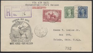 1937 Flight Cover Registered White Horse YUKON to Fort Nelson BC AAMC #3713c