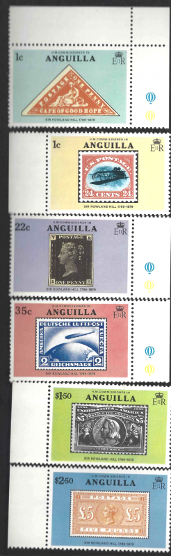 Anguilla 349-354 Cent Rowland Hill SOS/Penny Black/Inv Jenny MNH CV$2 1979