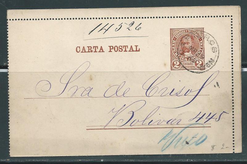 Argentina Postal Stationery  Lettercard H&G #8 Used 1889