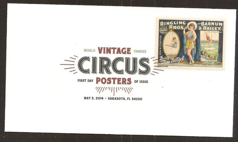 US 4900 Ringling Bros Barnum & Bailey Circus Poster Leitzel DCP FDC 2014