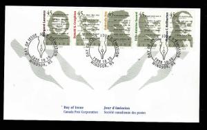 Canada-Sc#1622-6 - stamps on FDC-Canadian Authors-Literature-1996-