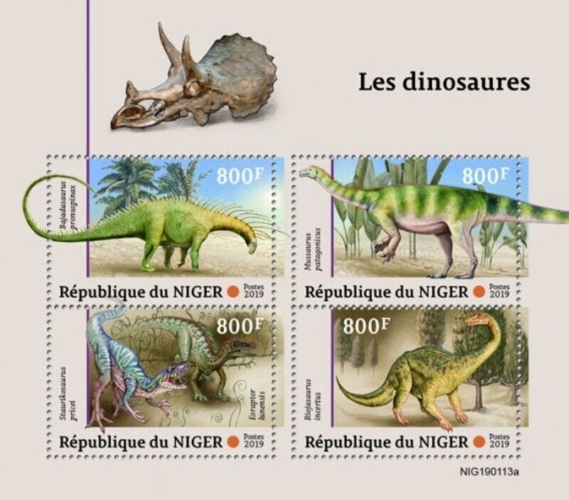 Niger - 2019 Dinosaurs on Stamps - 4 Stamp Sheet - NIG190113a