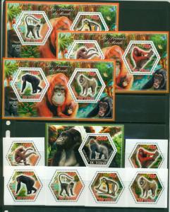 TCHAD CHAD 10 SHEETS COLLECTION MONKEYS PRIMATES WILDLIFE GORILLAS