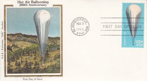 USA 1983 FDC Sc 2035 20c Explorer II Hot Air Ballooning R & R Colorano Silk C...