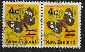 New Zealand #480  used pair. overprint. 4c.  Magpie Moth.  Nice