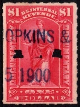 1898 US Revenue Scott #- R182 1 Dollar Documentary Used Punch Cancel