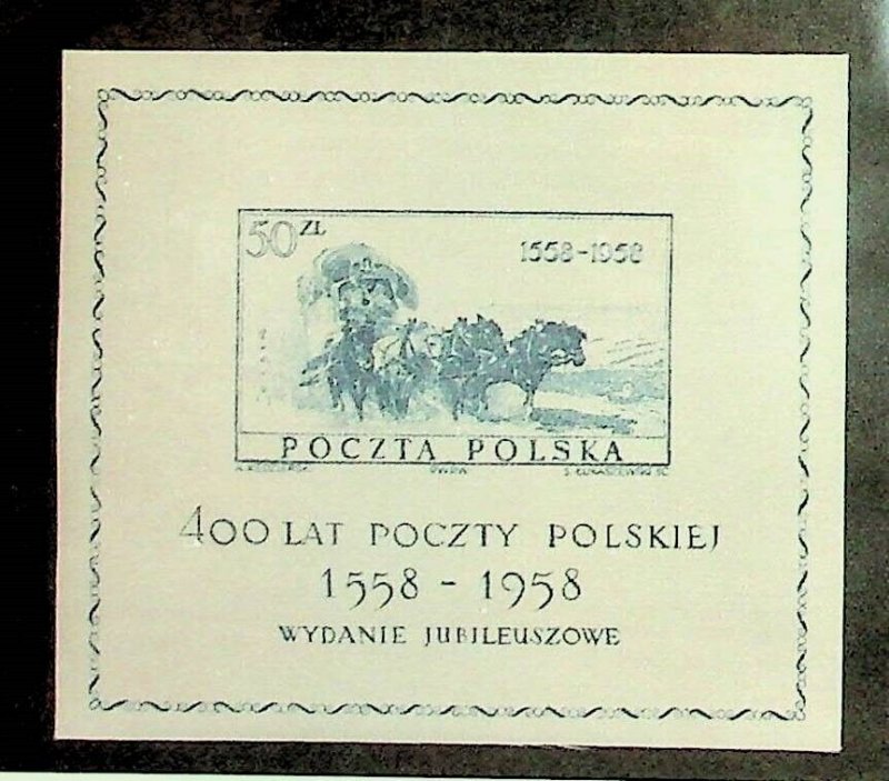 POLAND Sc 830 NH SOUVENIR SHEET ON SILK OF 1958 - HORSES