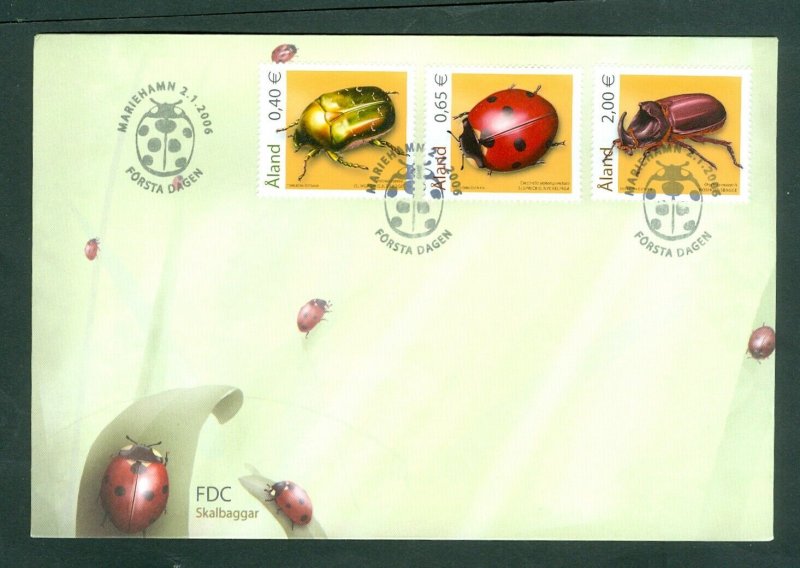 Aland. 2006 FDC.  Insects, Beetles, Set Sc.# 242-243-244.