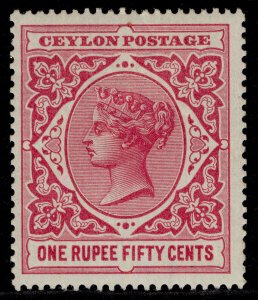 CEYLON QV SG263, 1r 50 rose, M MINT. Cat £35.