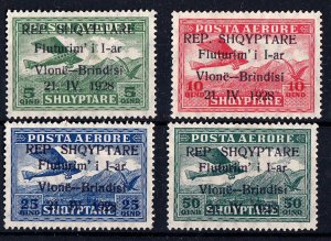 1928 ALBANIA AIRPOST OVERPRINT IN BLACK (YVERT# 15-18) MH VF