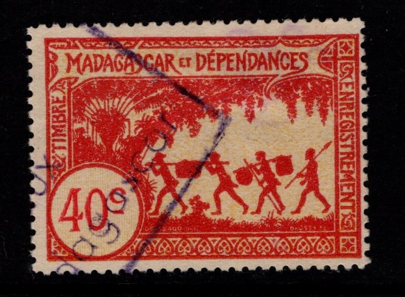 French Madagascar 1924 40c B Enregistrement Revenue Used - S38671