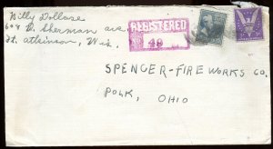 U.S. Scott 820 Prexie and 905 on 1943 Registered Letter