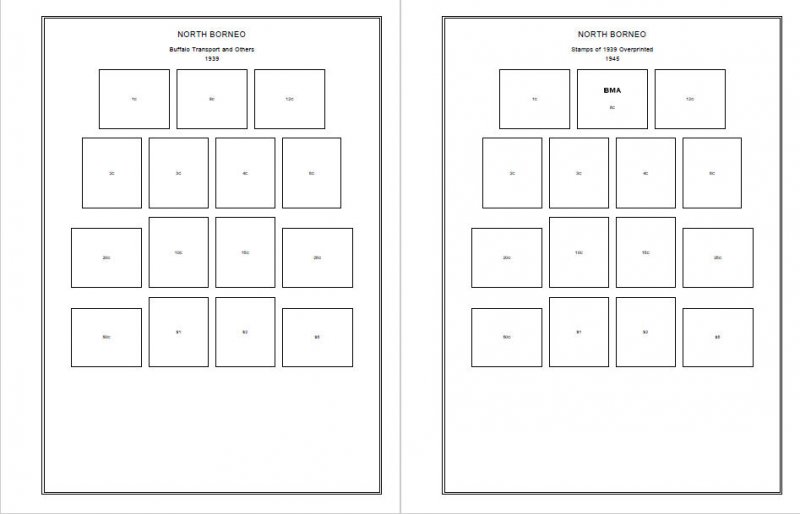 PRINTED BRITISH NORTH BORNEO 1883-1963 STAMP ALBUM PAGES (32 pages)