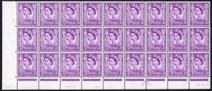 Jersey XJ3 SG10 3d Deep Lilac White Wmk paper Cylinder 1 no dot U/M Block of 36