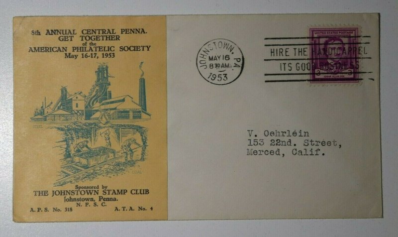 Annual Central Penna Get Together APS Johnson PA 1953 Philatelic Expo Cachet 