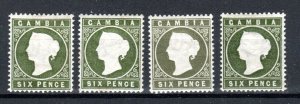 Gambia 1886-89 6d X 4 Lampshades Sg 32, 32d, 33 and 33c Mlh/MH-