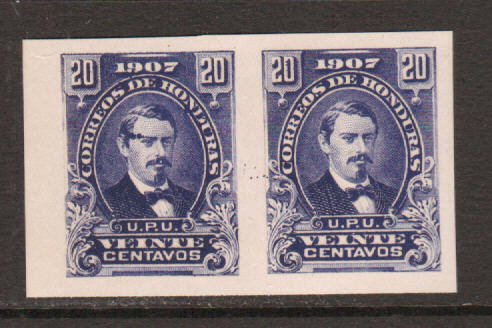 Honduras Sc 124av MNG. 1907 20c imperf horiz pair, XF