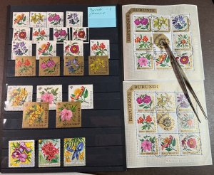 BURUNDI  -  Used mix  with 2 sheets -  flowers topicals - low price!