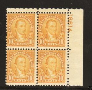 US Sc 642 MNH. 1927 10c orange Monroe Plate Block, Plate 18614